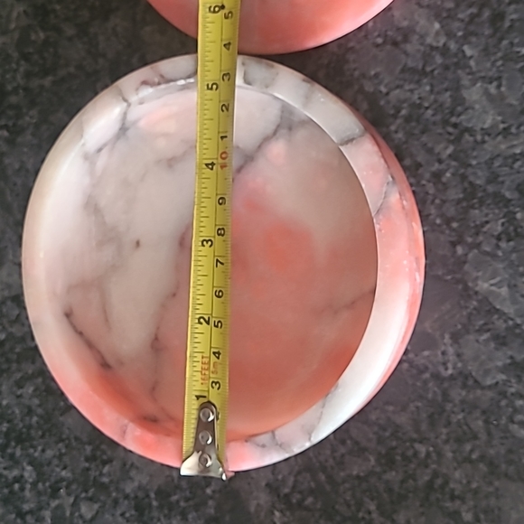 Vintage Pink Marbled Soap Stone Vanity Dish with Lid - Picture 9 of 12